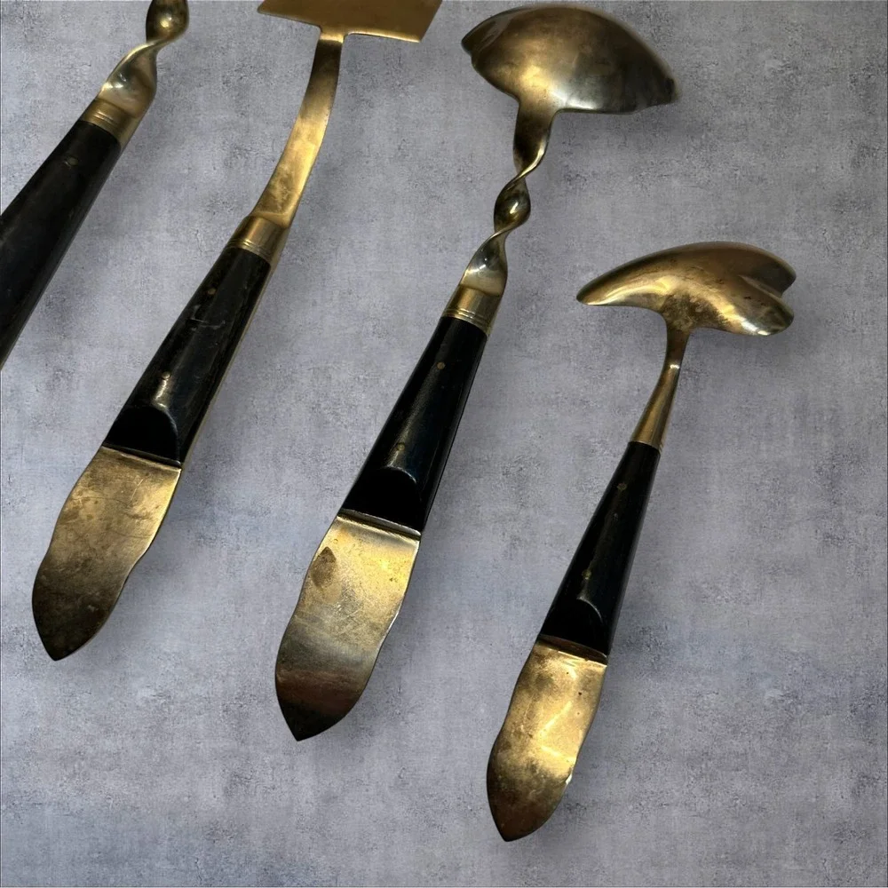 Vintage Siam Thailand Brass Thai Dancer Serving Set 5pc MCM‎